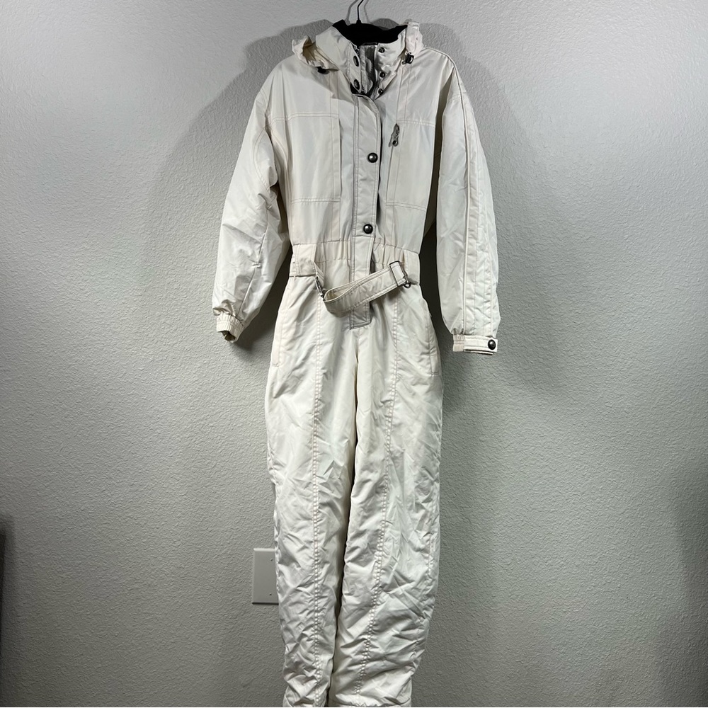 Fera White One Piece Belted Snowsuit Thermolite Hooded sz 6